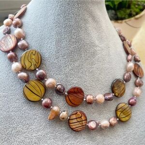 NWOT 36" 8-10mm Multicolor Baroque Pearls & 20mm Coin Shell Beads Necklace